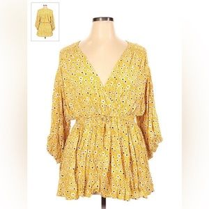 Free People Ditsy Floral Yellow Oversized Cinched Waist Top